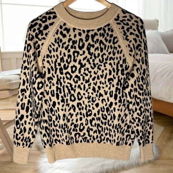 J. CREW MERINO WOOL LEOPARD CHEETAH ANIMAL PRINT KNIT SWEATER CREWNECK XS - Picture 4 of 9